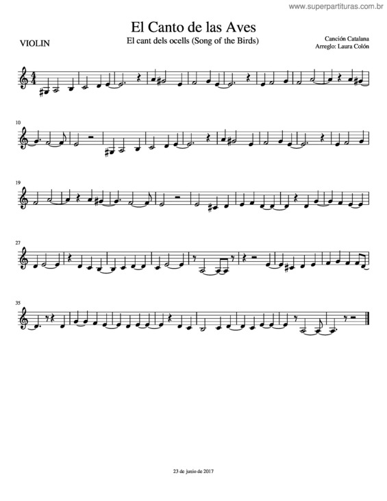 Partitura da música El Canto De Las Aves – Song Of The Birds – El Cant Dels Ocells