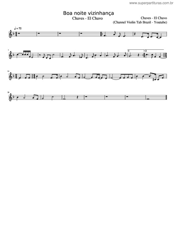 Partitura da música El Chavo – Chaves – Boa Noite Vizinhança