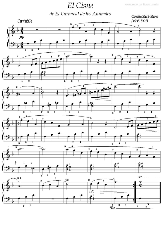 Partitura da música El Cisne ( Carnaval dos animais)