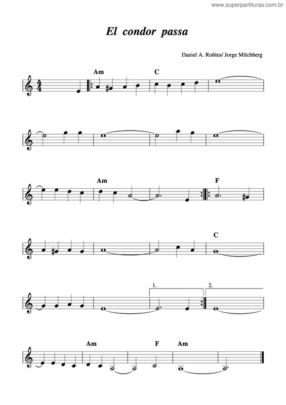 Partitura da música El Condor Passa