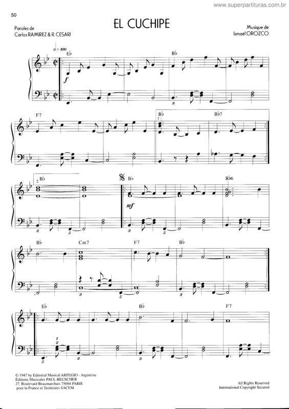 Partitura da música El Cuchipe