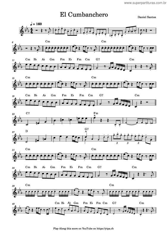Partitura da música El Cumbanchero – Daniel Santos