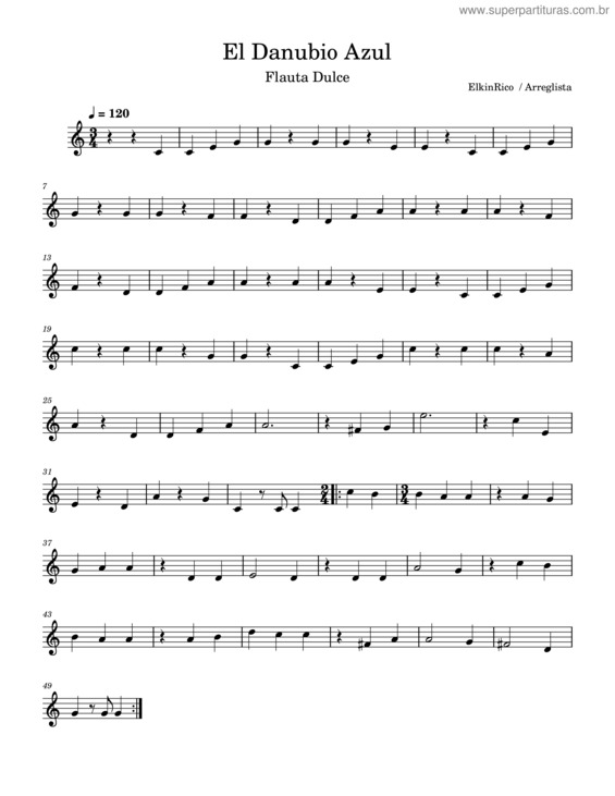 Partitura da música El Danubio Azul – Elkinflauta – Elkinflauta