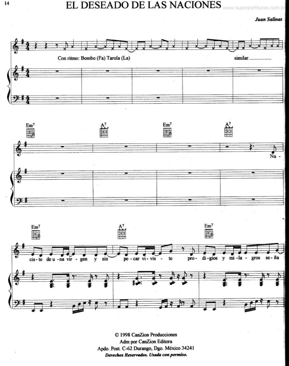 Partitura da música El Deseado de las Naciones