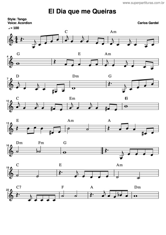 Partitura da música El Dia Que Me Queiras