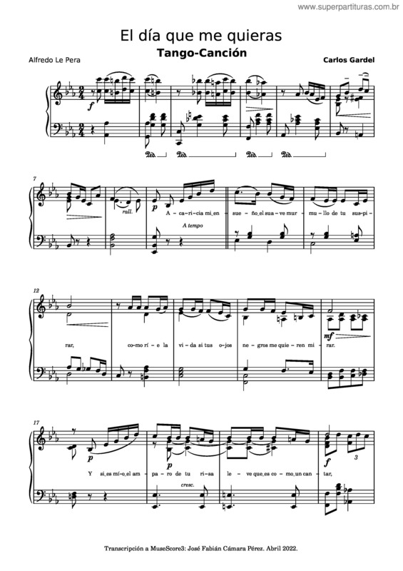 Partitura da música El Día Que Me Quieras v.17
