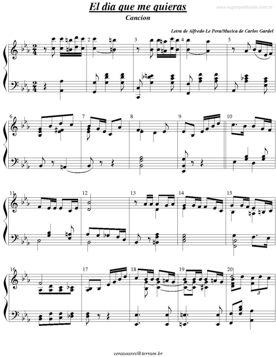 Partitura da música El Dia Que Me Quieras v.2