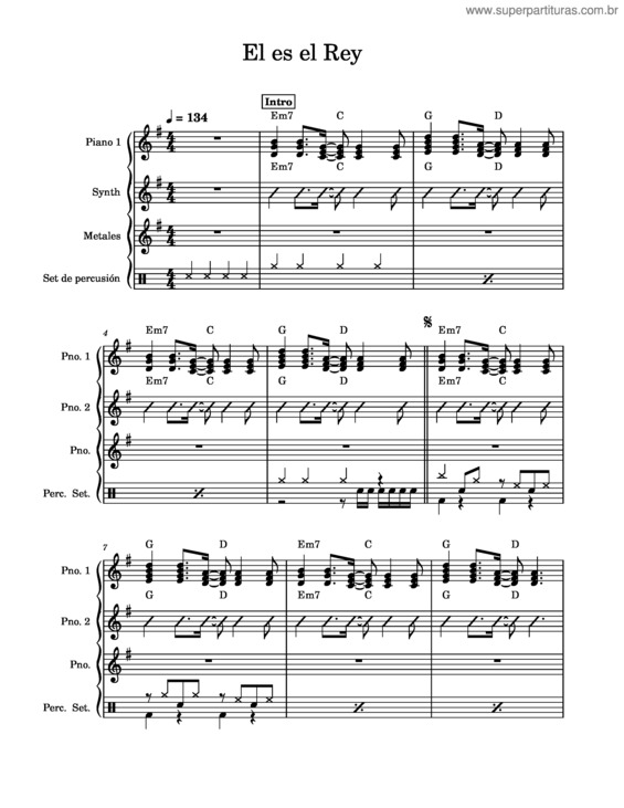 Partitura da música El Es El Rey – Danilo Montero El Es El Rey