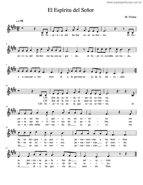 Partitura da música El Esp Ritu Del Se Or M Frisina