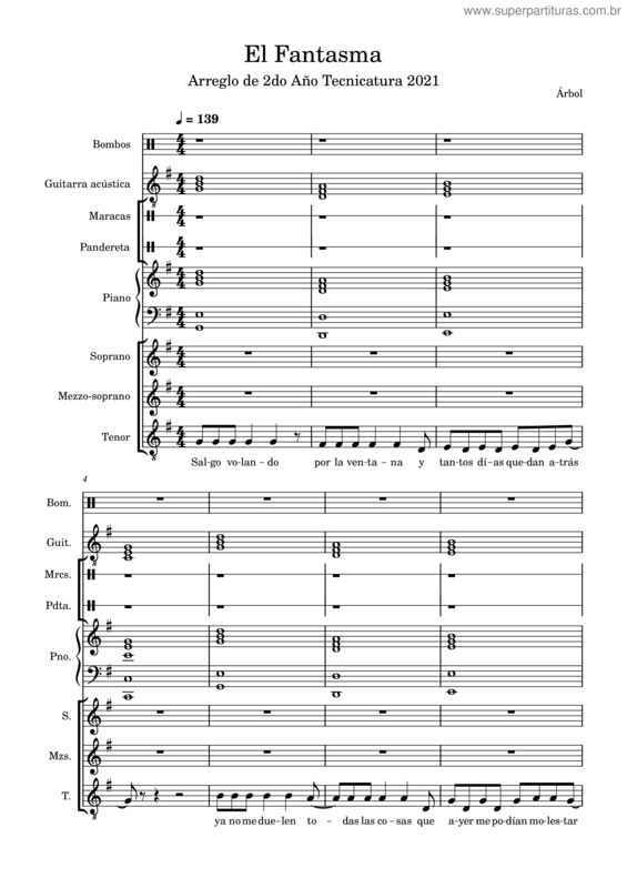 Partitura da música El Fantasma – Árbol – 2Do Año Tecnicatura v.2