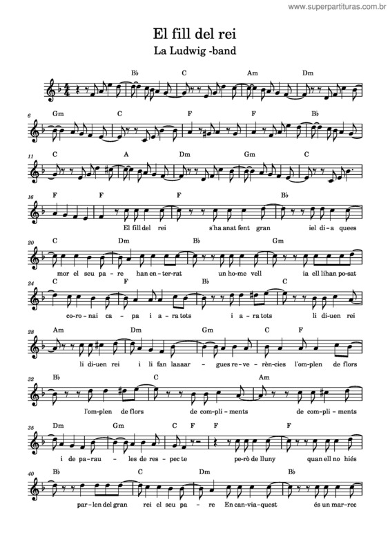 Partitura da música El Fill Del Rei – La Ludwig Band