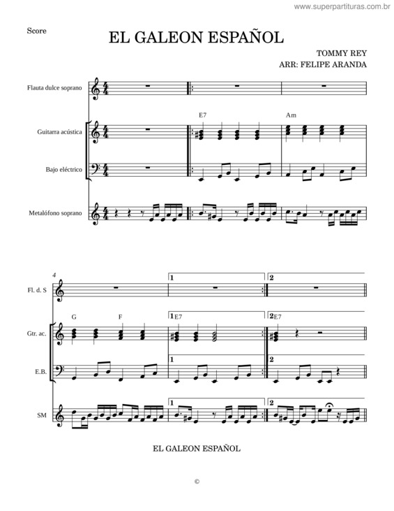 Partitura da música El Galeón Español.Mxl