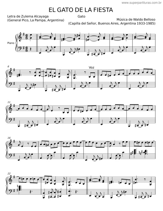 Partitura da música El Gato De La Fiesta – Waldo Belloso