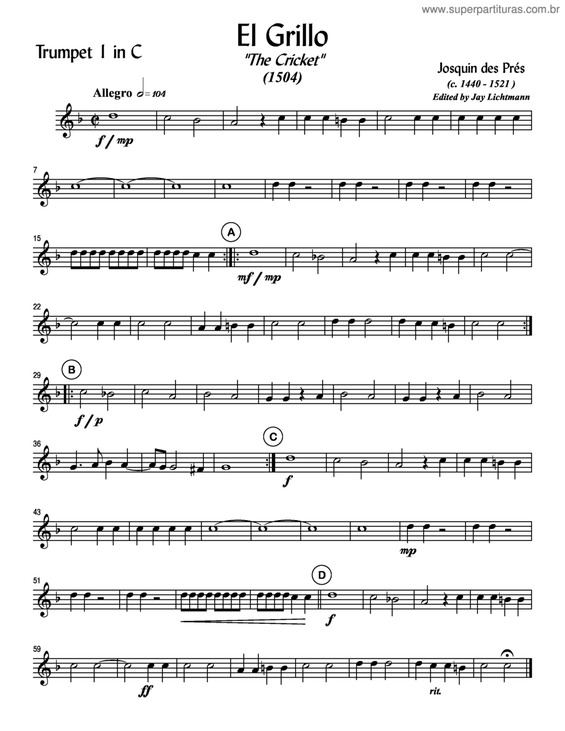 Partitura da música El Grillo