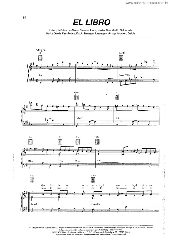 Partitura da música El Libro