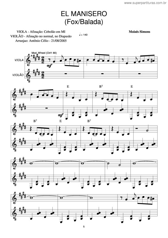 Partitura da música El Manisero v.4