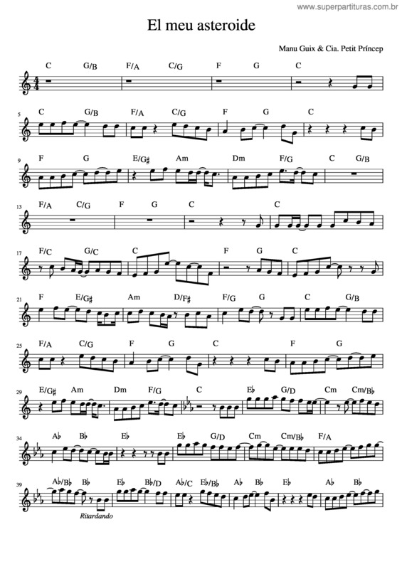 Partitura da música El Meu Asteroide – Manu Guix