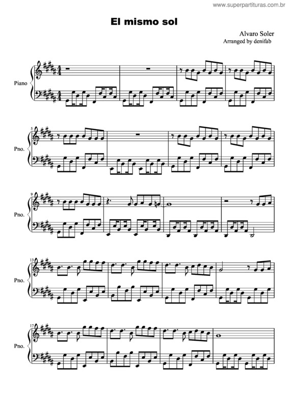 Partitura da música El Mismo Sol