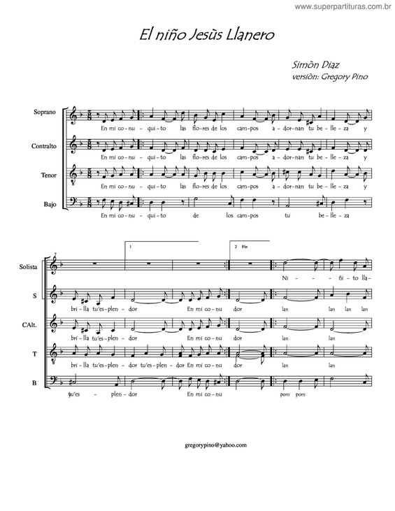 Partitura da música El Niño Jesús Llanero