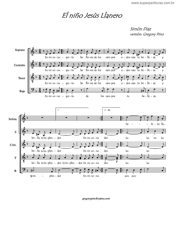 Partitura da música El Niño Jesús Llanero