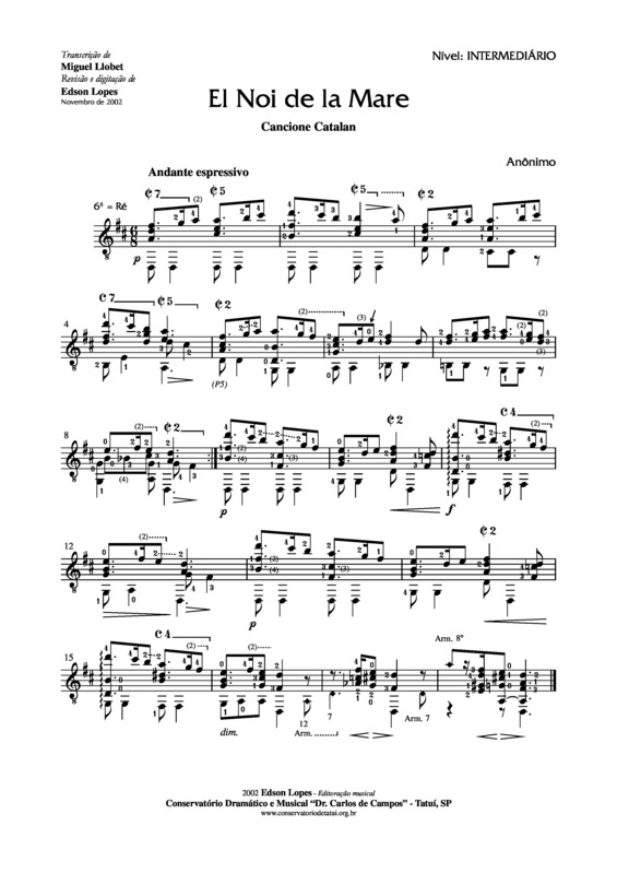 Partitura da música El Noi de la Mare v.2