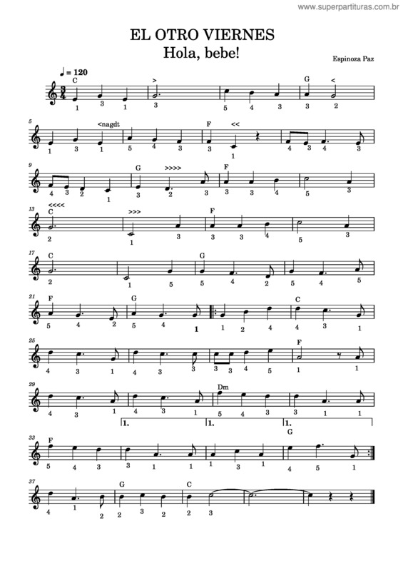 Partitura da música El Otro Viernes.Hola Bebe! – Coby9811