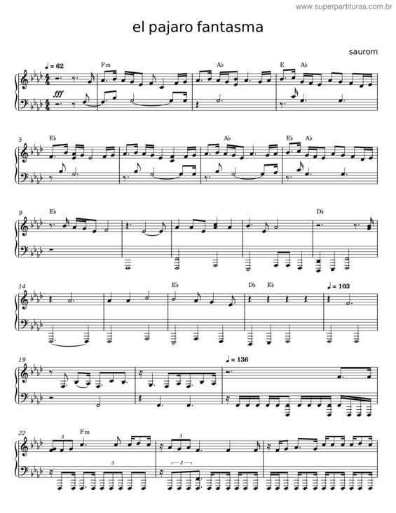 Partitura da música El Pajaro Fantasma – Saurom v.2