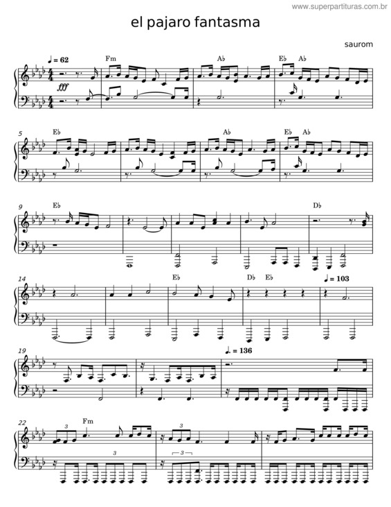 Partitura da música El Pajaro Fantasma – Saurom