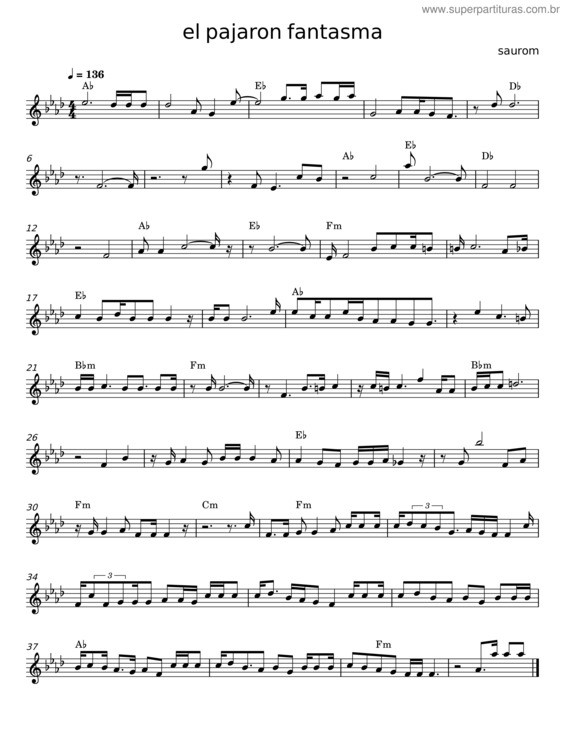 Partitura da música El Pajaron Fantasma – Saurom