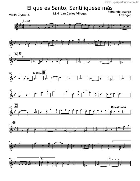 Partitura da música El Que Es Santo, Santifiquese Más – Fernando Suárez