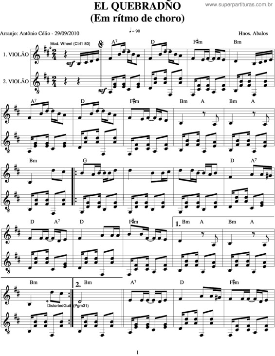 Partitura da música El Quebradeño