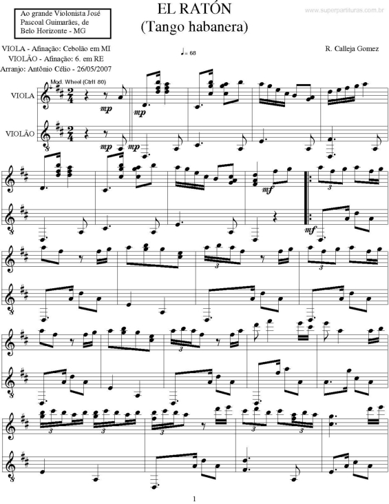 Partitura da música El Ratón