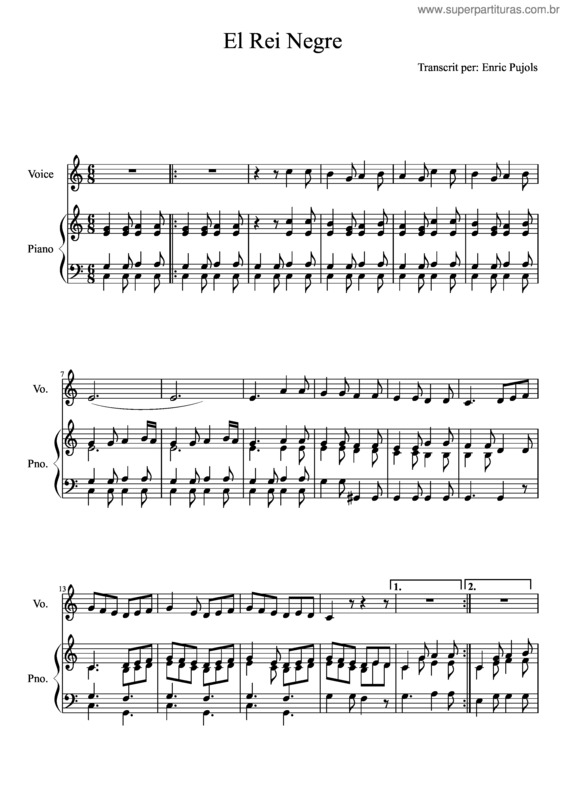 Partitura da música El Rei Negre