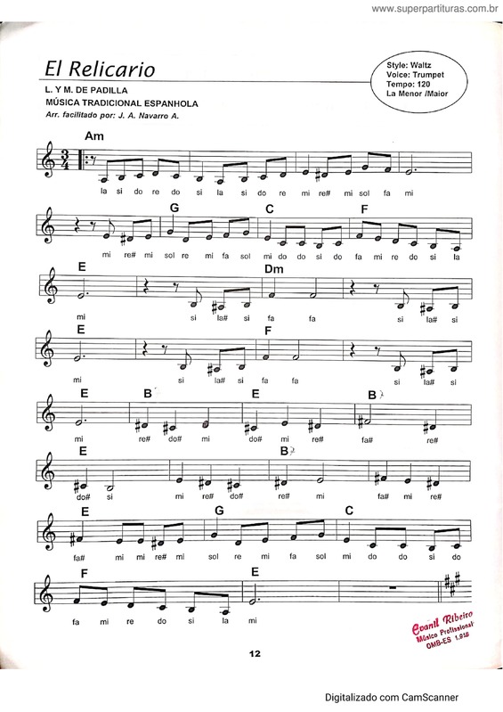 Partitura da música El Relicario v.3