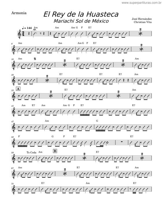 Partitura da música El Rey De La Huasteca – Mariachi Sol De México