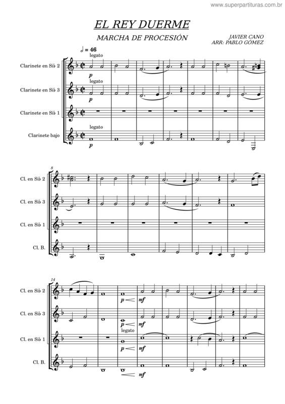 Partitura da música El Rey Duerme –Cuarteto De Clarinetes
