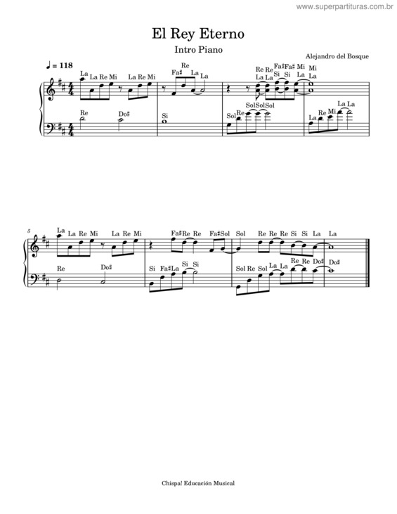 Partitura da música El Rey Eterno – Alejandro Del Bosque El Rey Eterno