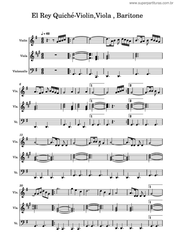 Partitura da música El Rey Quiché–Flute–Violin