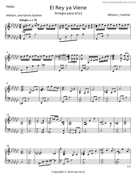 Partitura da música El Rey Ya Viene – William J. Gaither