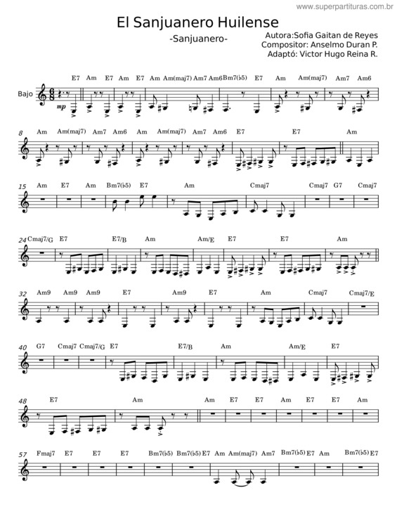 Partitura da música El Sanjuanero Huilense