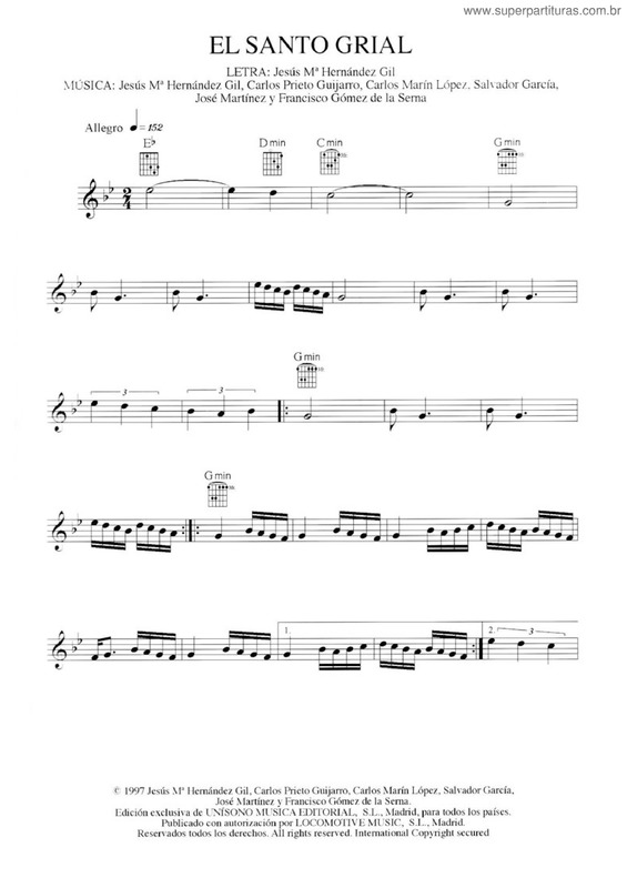 Partitura da música El Santo Grial