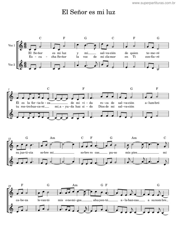 Partitura da música El Señor Es Mi Luz