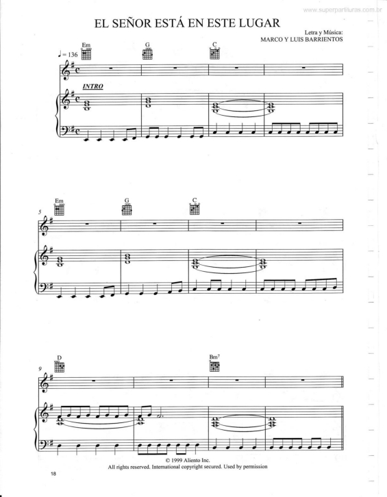 Partitura da música El Señor Está en Lugar