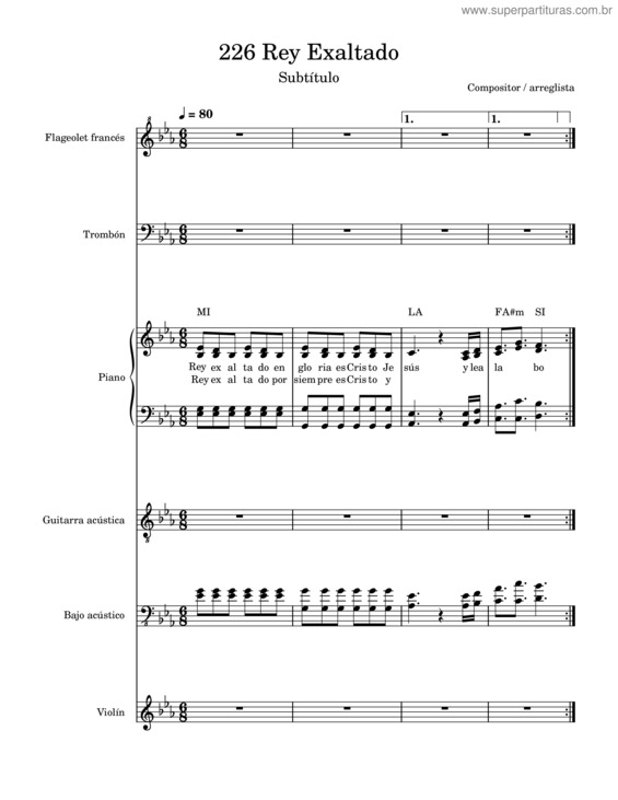 Partitura da música El Señor Resucito – Charles Wesley 226 Rey Exaltado