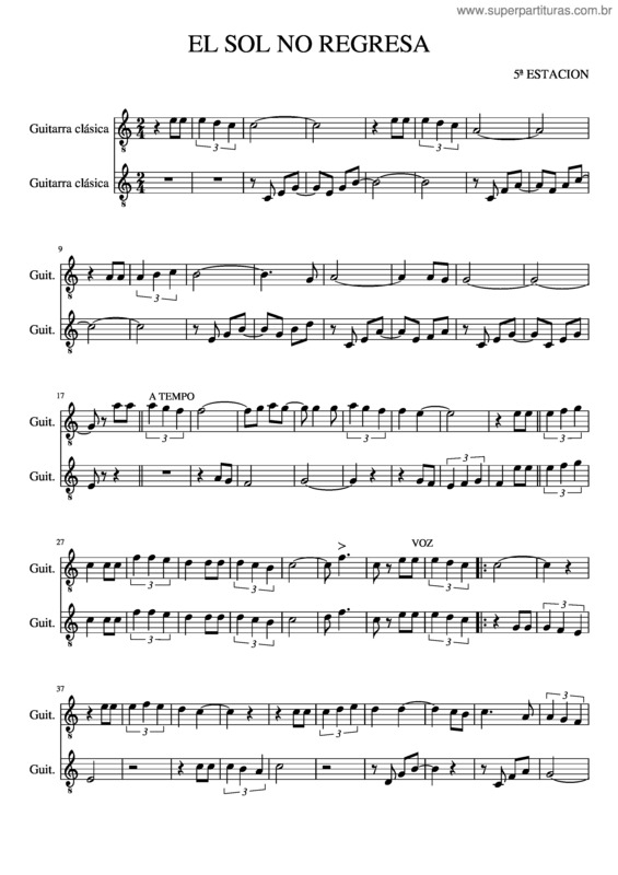 Partitura da música El Sol No Regresa