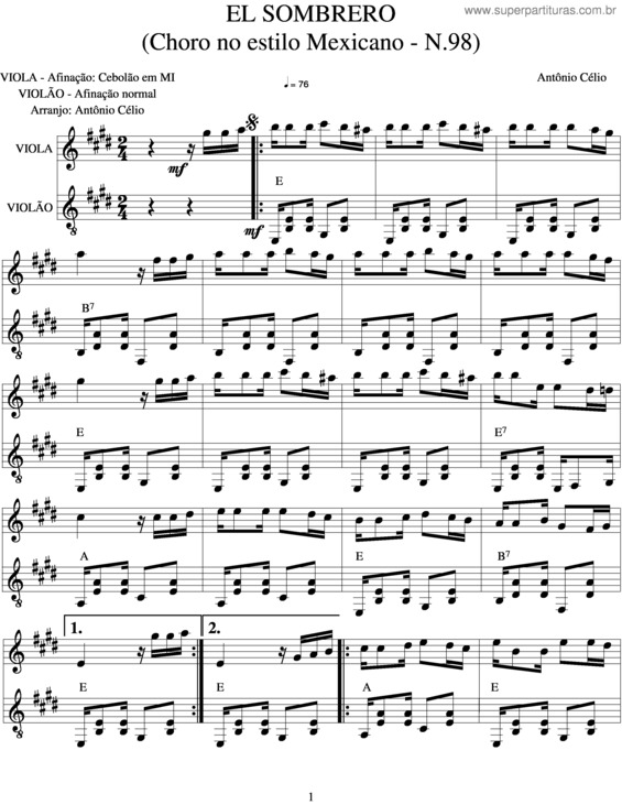 Partitura da música El Sombrero