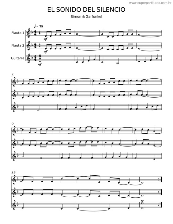 Partitura da música El Sonido Del Silencio – Simon;Garfunkel
