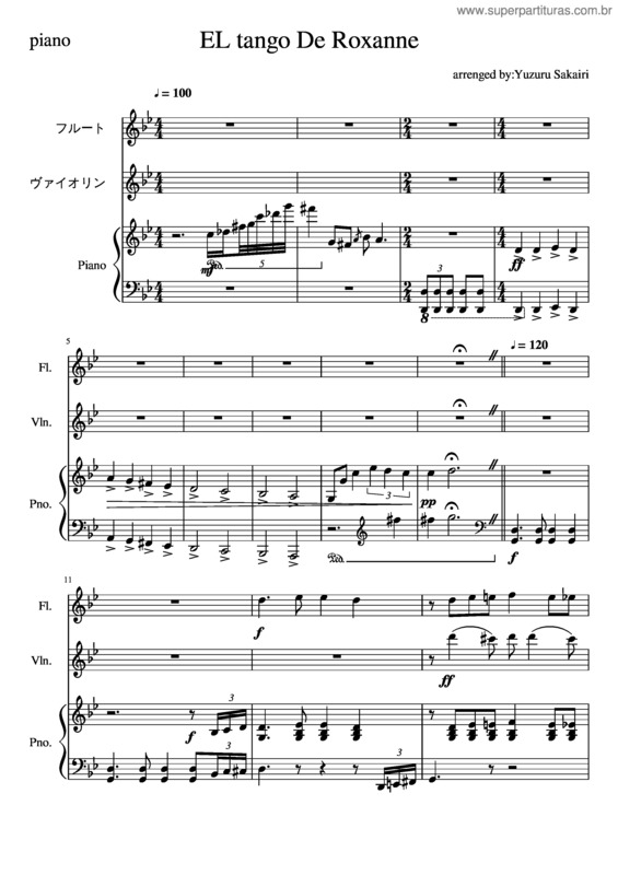 Partitura da música El Tango De Roxane Piano Fl Vln