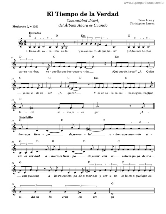 Partitura da música El Tiempo De La Verdad –Comunidad Jesed Del Álbum Ahora Es Cuando–