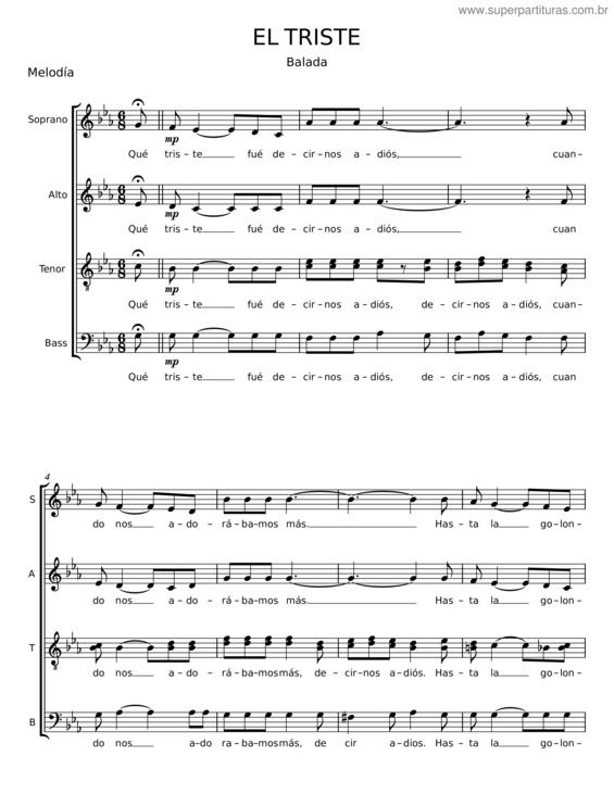 Partitura da música El Triste v.13